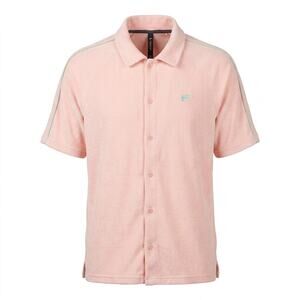 NWT Fabletics Pink Embroidered Knit Lightweight Button-Up Shirt Men Size L